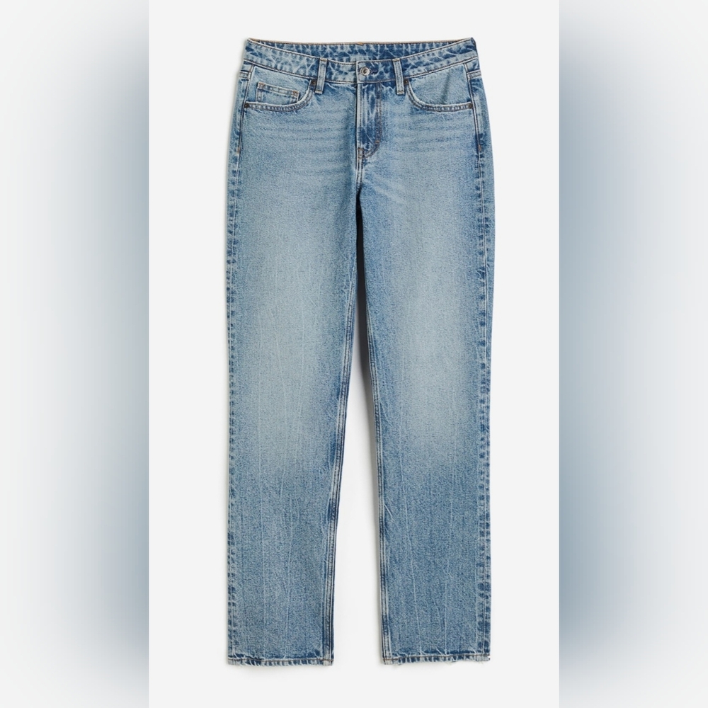 NWT H&M Blue Women's Jeans Straight Regular fit Mid waist size 6